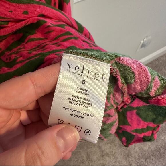 Tuckernuck Velvet Green Pink Floral Cotton Mini Dress Small - Picture 9 of 12